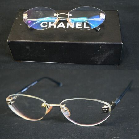 【中古】 シャネルスポーツ CHANEL SPORT メガネフレーム ココマーク ブルー シルバー プラスチック メタル 保存箱付き 2027 09BD465