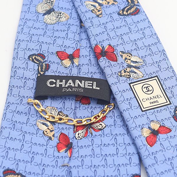 シャネル ブルー 蝶 総柄 100％シルク メンズネクタイ 2000000 NSK OMI