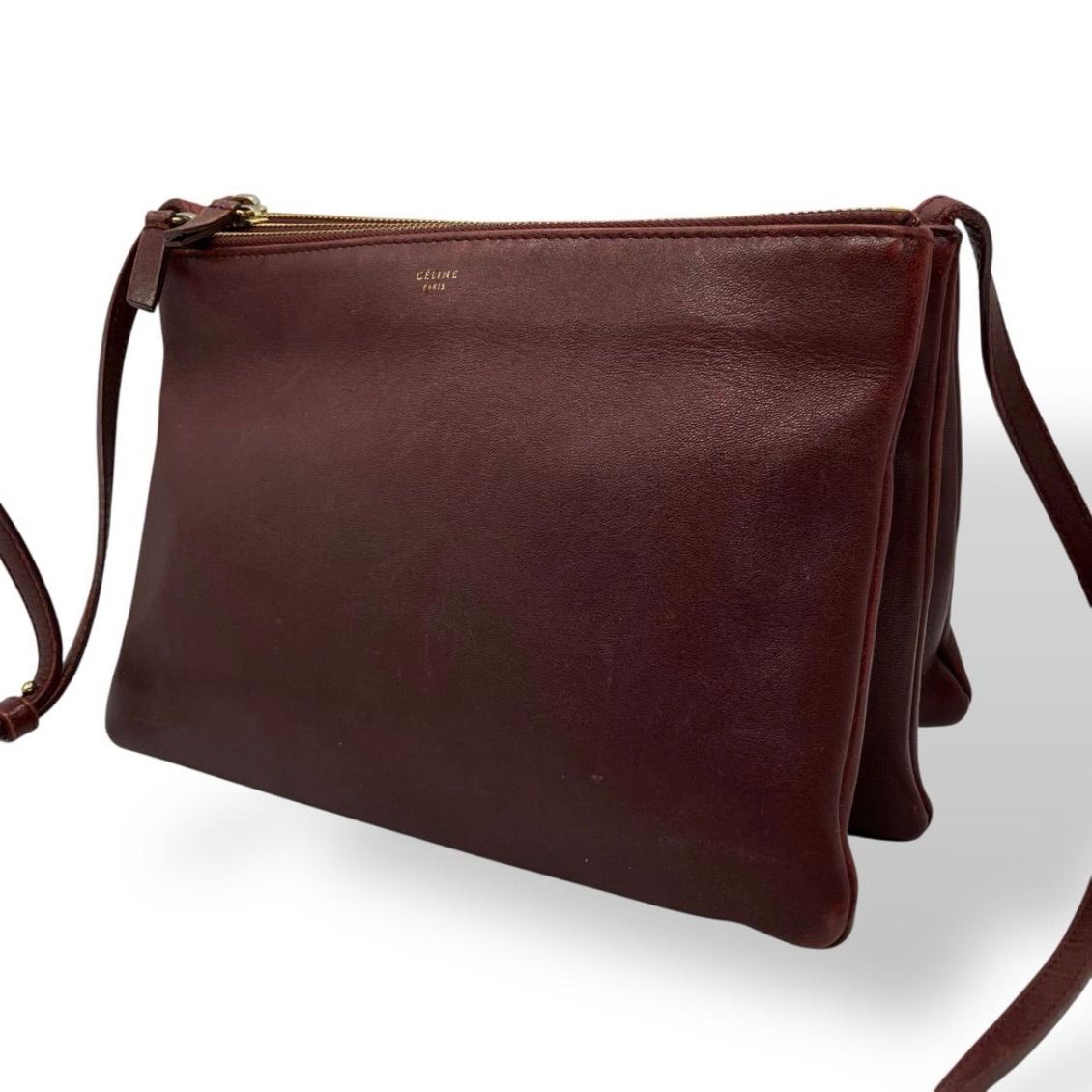 CELINE LARGE TRIO ショルダーバッグ レザー ボルドー 2277 - メルカリ