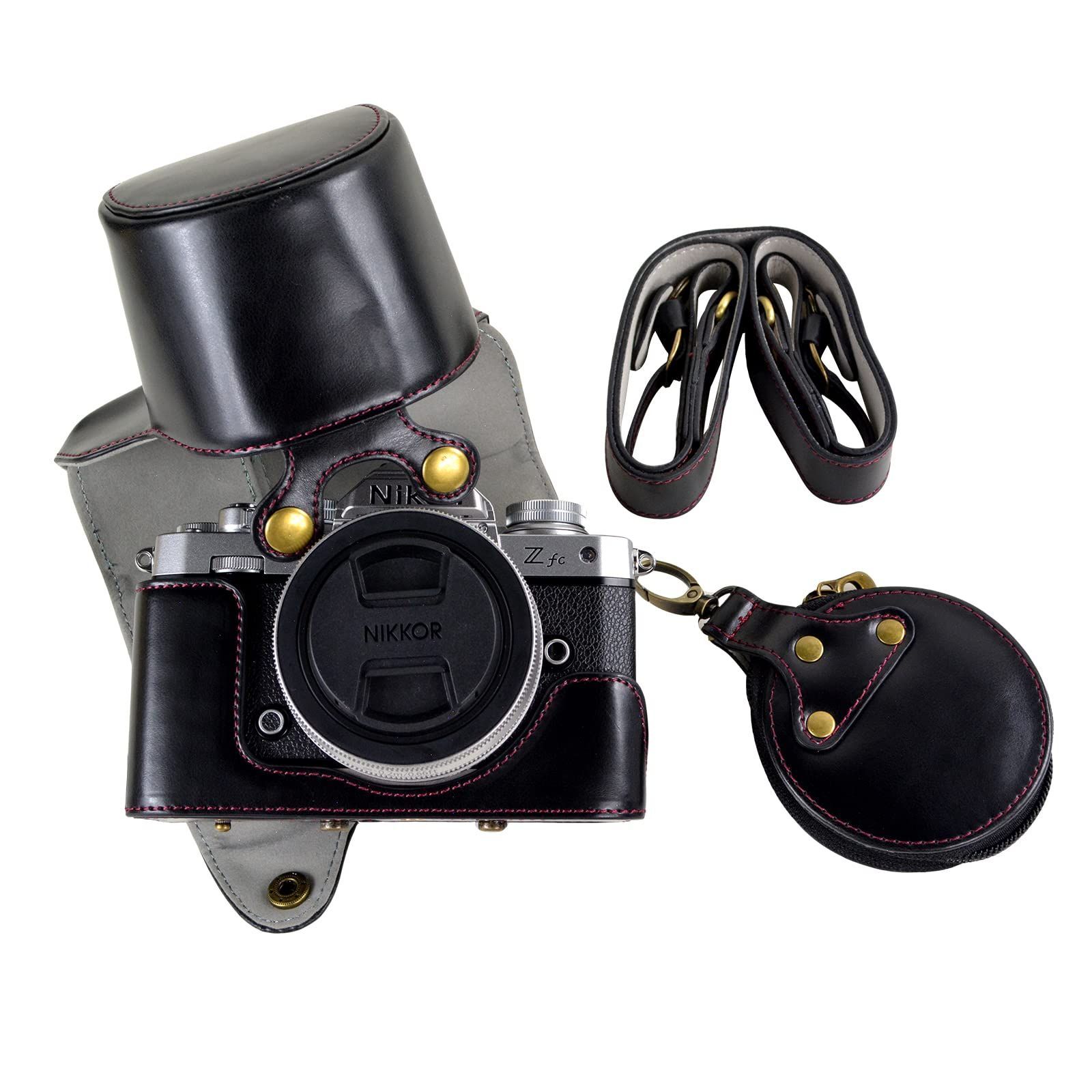 【数量限定】kinokoo Nikonミラーレス一眼カメラZ fc ケース zfc ケース 28mm/16-50mmレンズ対応 zfc カメラケース  ストラップ付き カメラ保護ケース バッテリー交換可 三脚ネジ穴付き PUレザー(ブラック)
