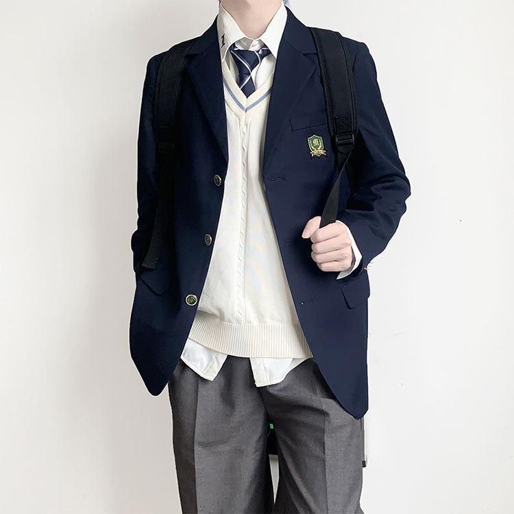 男子高校制服 男子 ブレザー 4点セット スクールジャケット スクールブレザー ロングパンツ スクールシャツ ネクタイ フォーマル スーツ 無地 生 高校生 中学 学生服 スーツ コート フォーマル song199