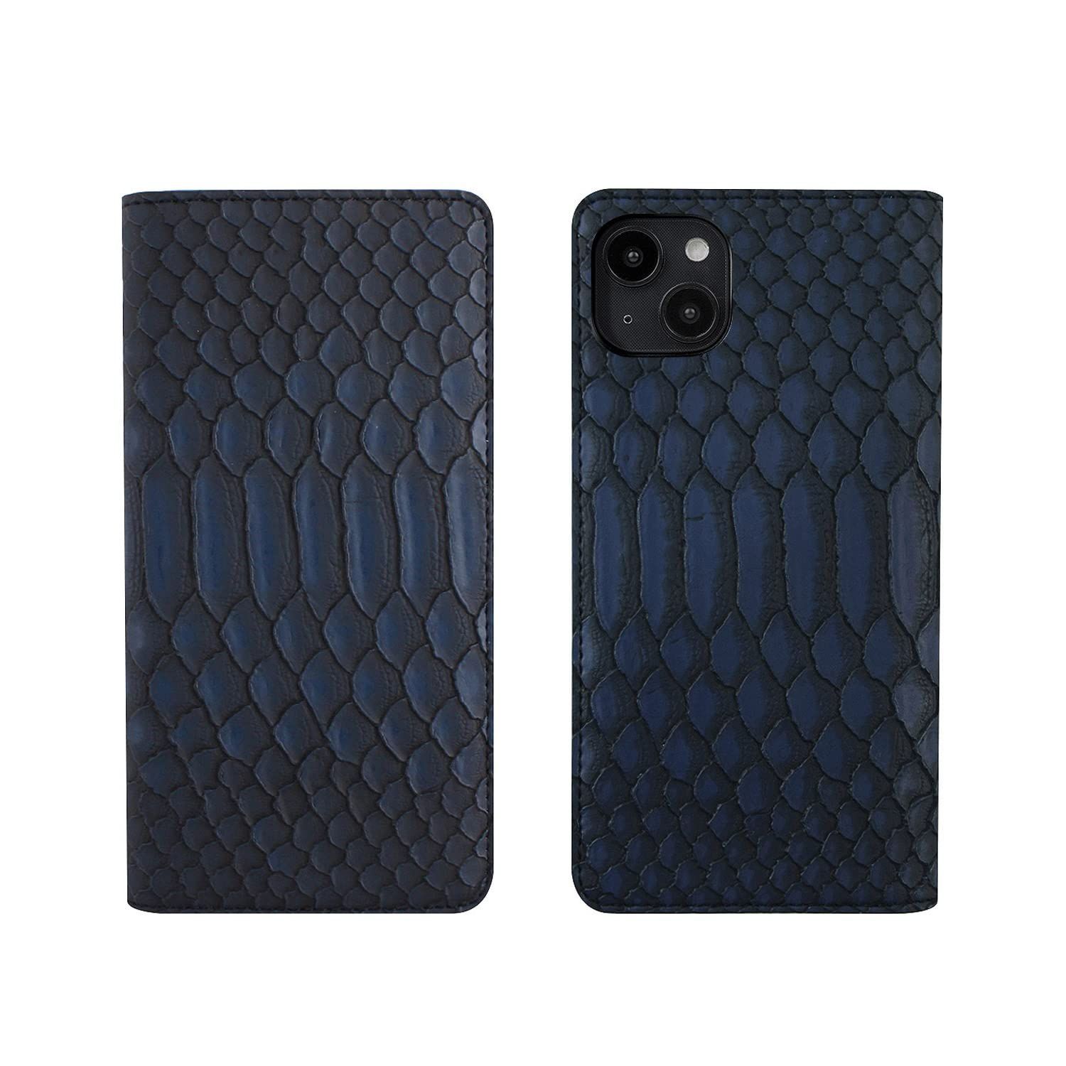 GAZE iPhone 14 iPhone 13 ケース 手帳型ケース スマホケース アイフォン14 本革 イタリアン合皮 マットカラー マットパイソンダイアリー ブルー GZ25002i14 【国内正規品】