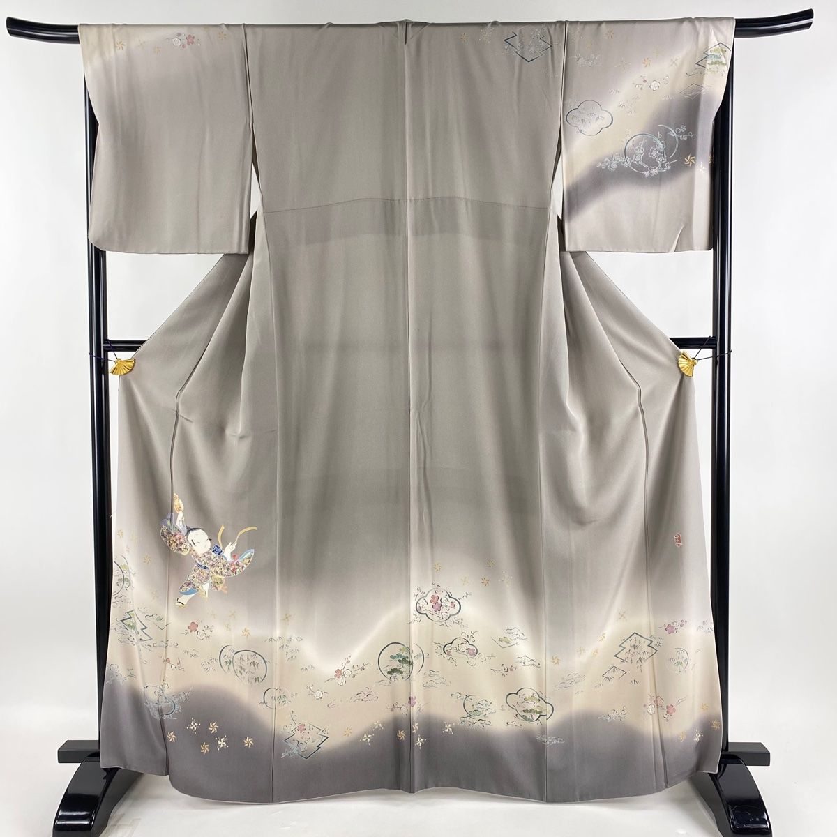 紬 身丈157.5cm 裄丈64cm M 袷 能州紬 海草染 ますいわ屋 落款あり  