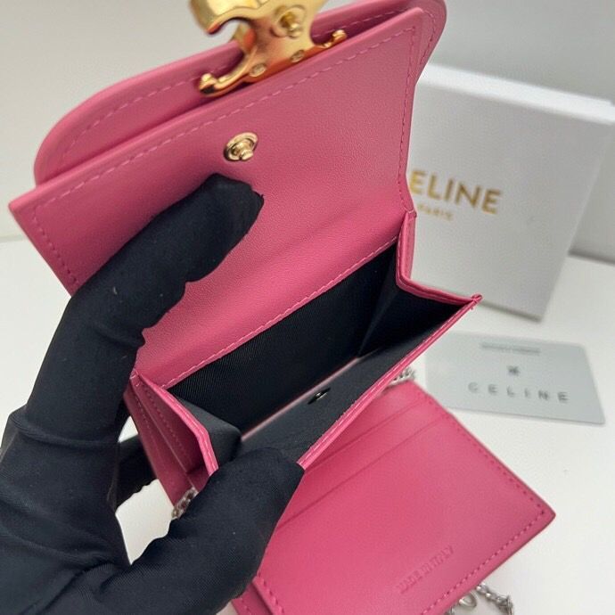 CELINE セリーヌ 三つ折り財布 ロズレッド チェーンは取り外し可能