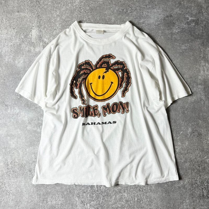 90s スマイル ニコちゃん ドレッド プリント 半袖 Tシャツ XL / 90年代 オールド キャラクター レゲエ SMILE MON
