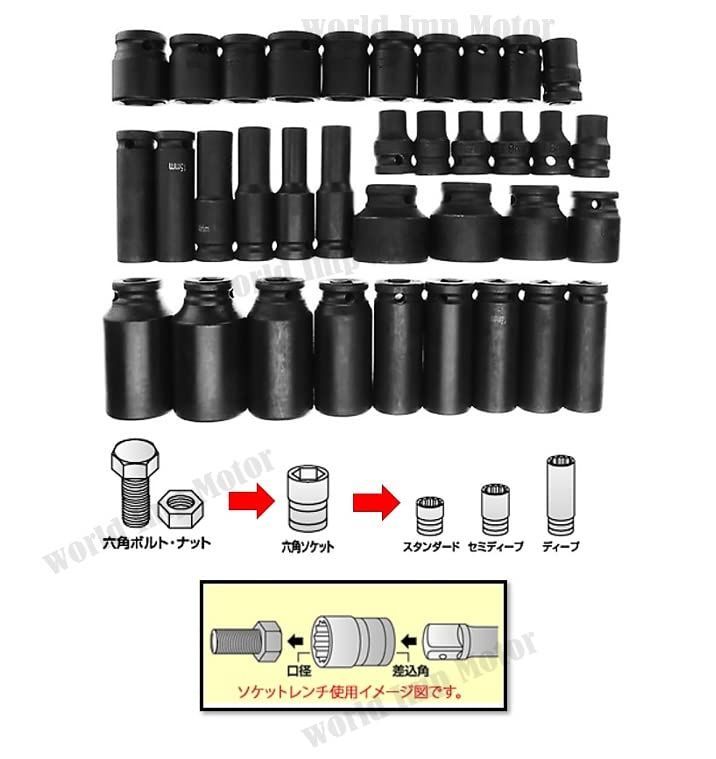 インパクトソケット 35点セット 収納ケース付き ディープ ショート 1/2