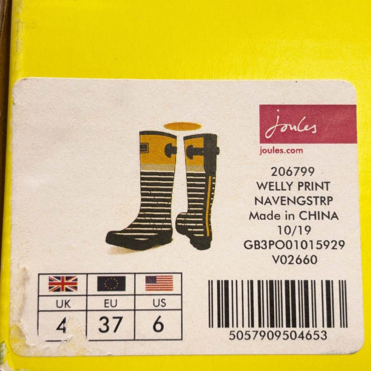 【未使用】Joules ジュールズ WELLY PRINT NAVENGSTRP レインブーツ UKサイズ4 V02660 レディース 長靴 レインシューズ 未使用】Joules ジュールズ WELLY PRINT NAVENGSTRP レインブーツ UK