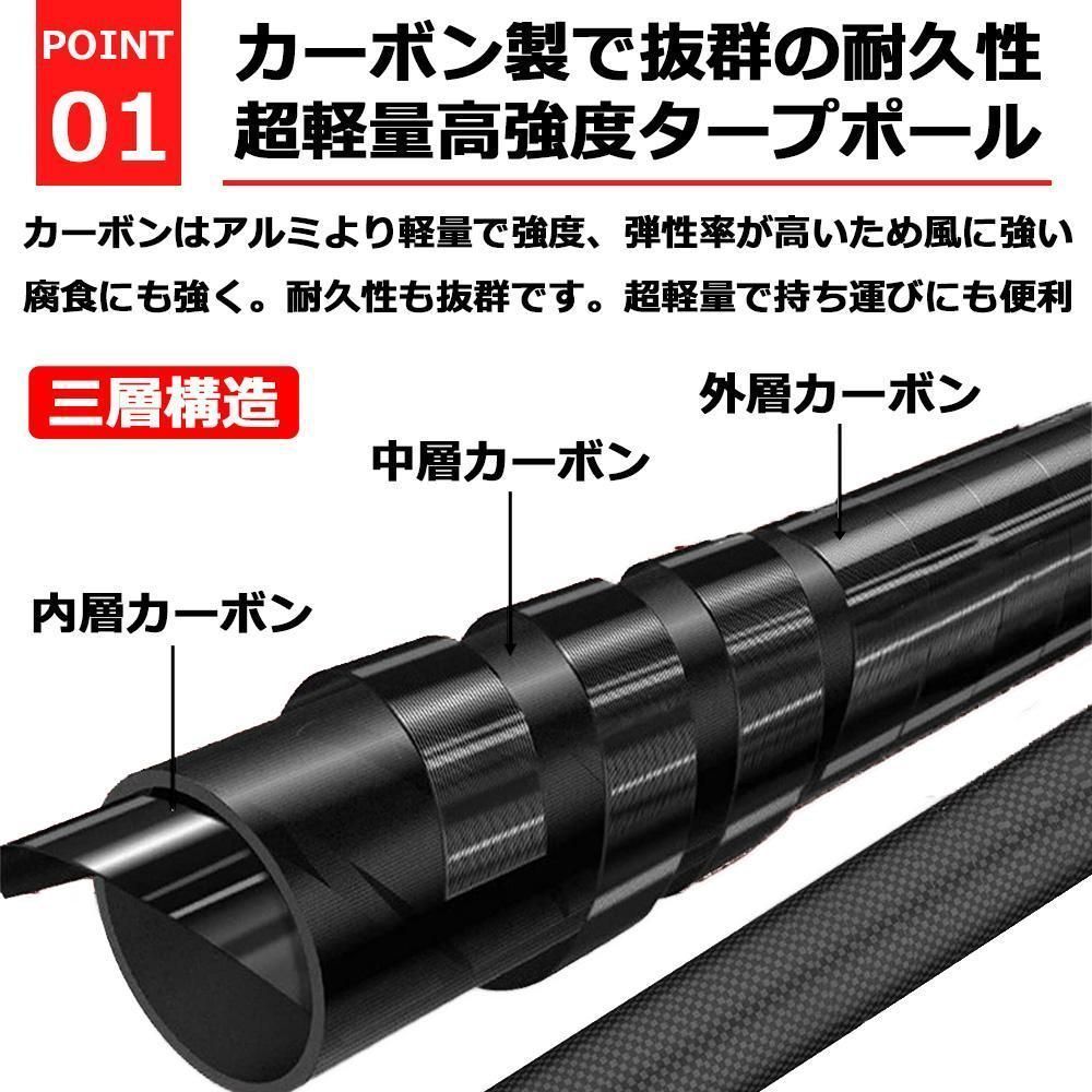 カーボン タープポール テントポール 伸縮式 軽量コンパクト 2.4 m 2本