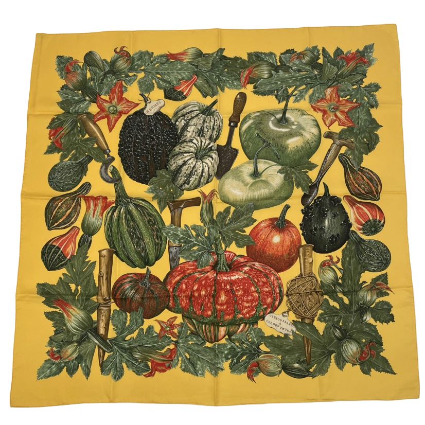 美品 HERMES エルメス カレ90 CITROUILLES ET COLOQUINTES カボチャと 