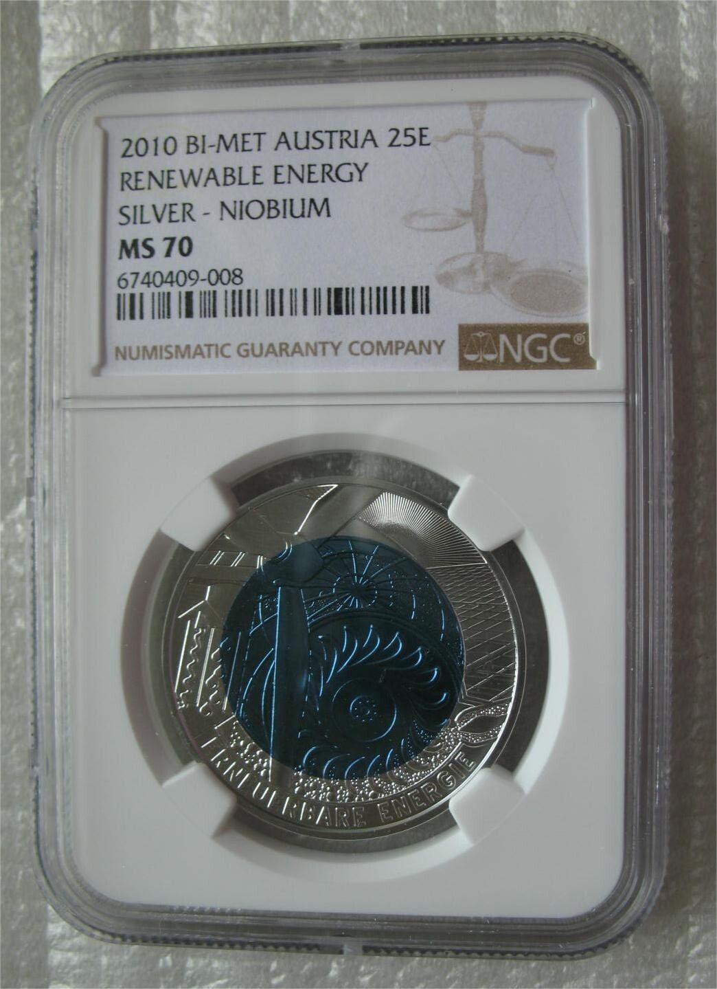 Atria 25 Euro 2010 Silver Niobium Bi-Metallic Coin Global Energy NGC MS70