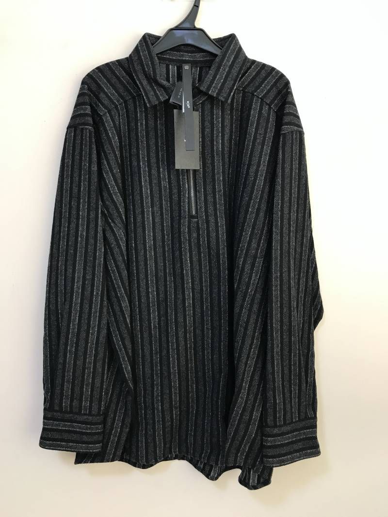 コ WJK stripe half zip shirt 長袖シャツ M グレー