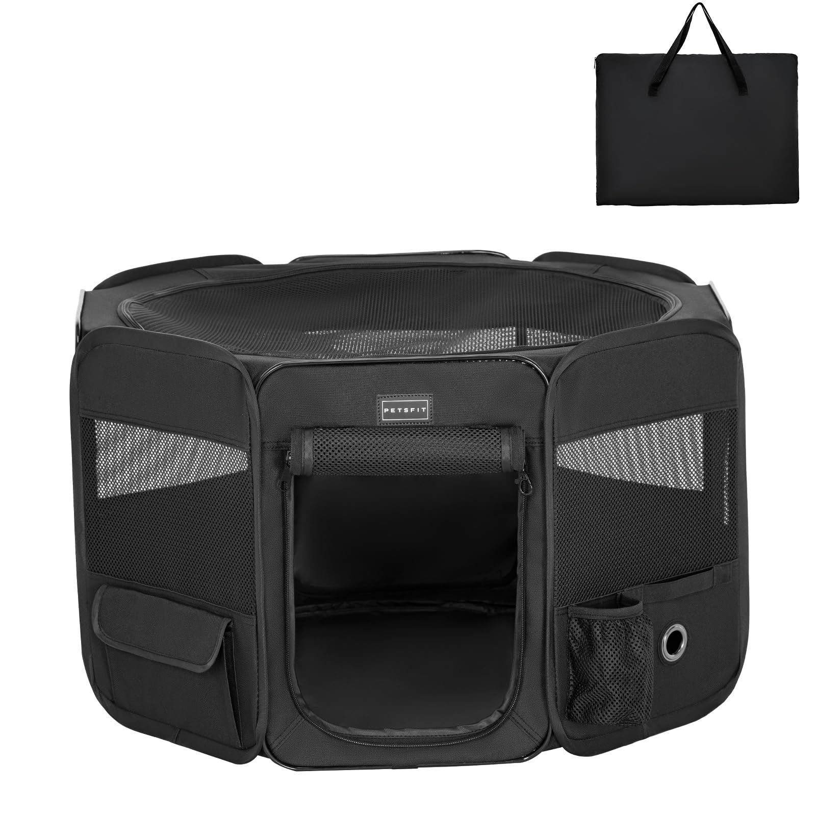 在庫処分 Petsfit 犬 サークル ペットサークル 八角形 ドッグハウス パッと開いてすぐ使える 猫の産屋 猫の分娩室 折りたたみ 犬猫兼用 メッシュ 屋根付き 軽量 収納バッグ付き 部屋のインテリアに馴染み キャンプ アウトドア お出かけ用品 小型