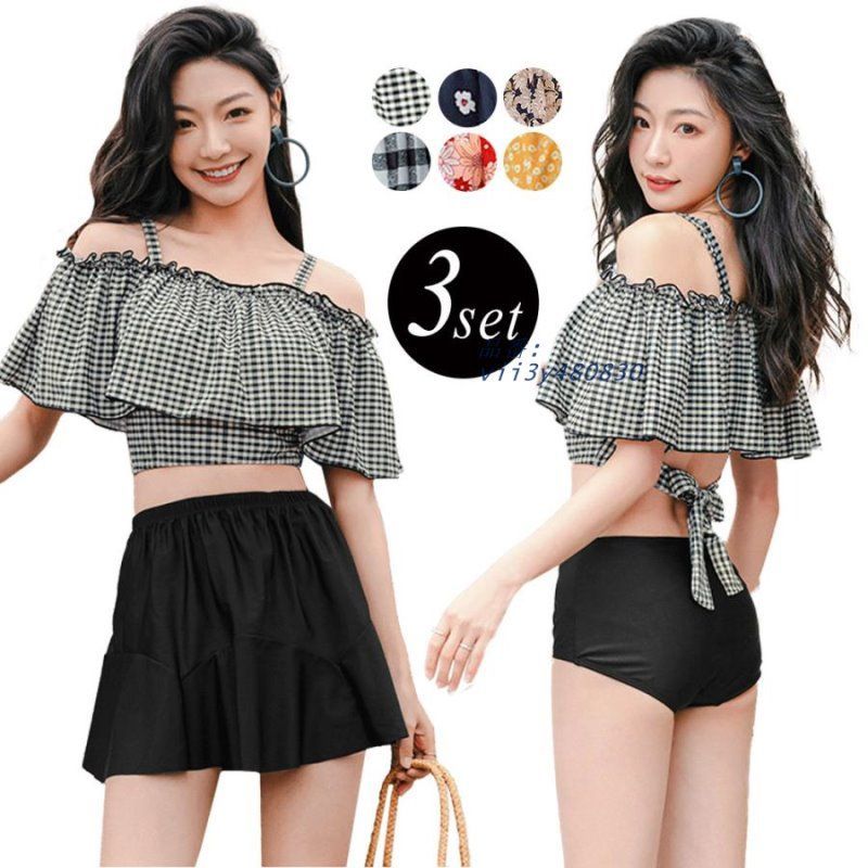 JEWELS スカート付き2way ギンガムチェック柄 クロスビキニ 3点セット sugar nine（シュガーナイン）の「スカート付き2way ギンガム