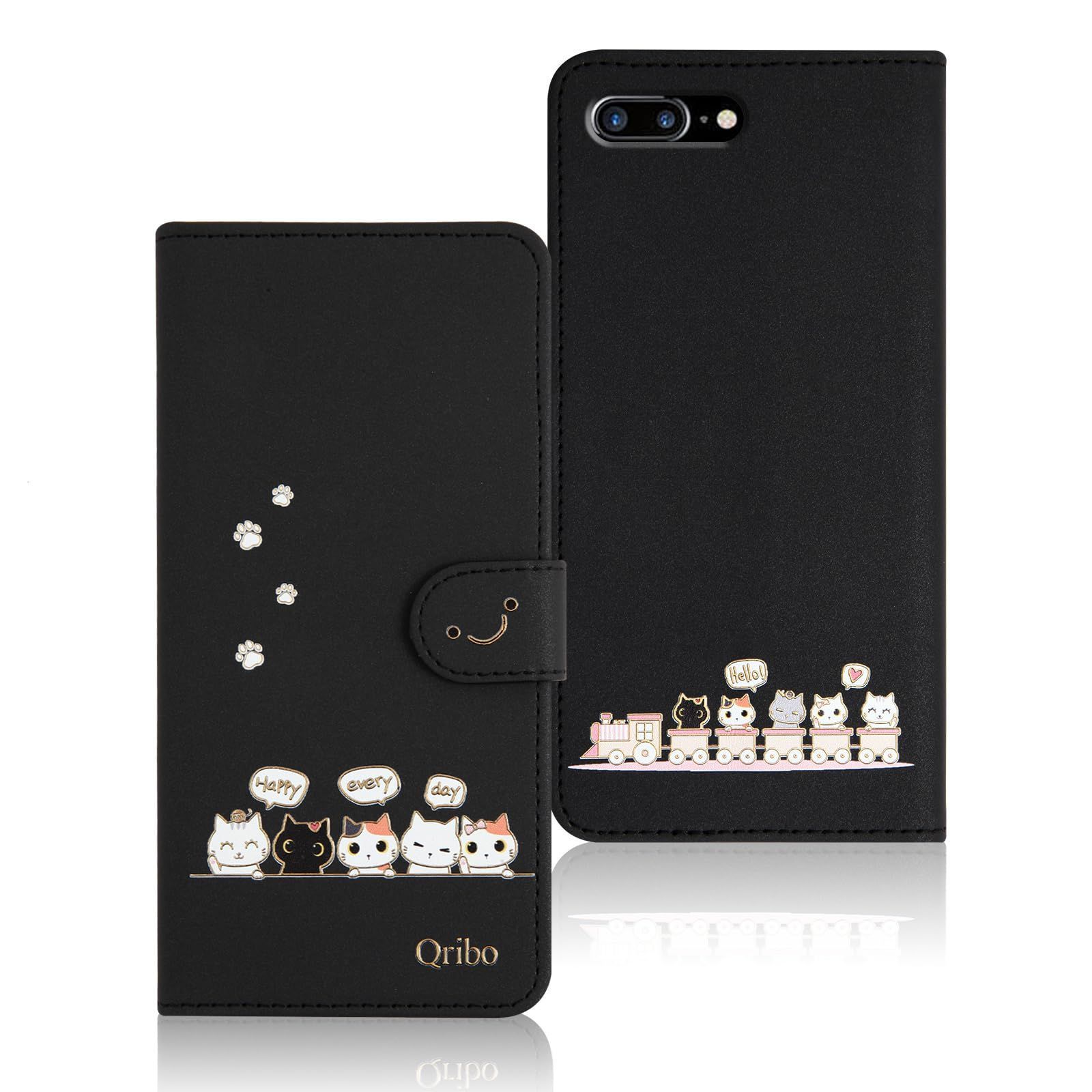 ケース 手帳型 iPhone7plus Qribo : iPhone8plus うれしい気持ち 通用手帳カバー 5.5インチ対応 iPhone8plus&frasl; エンボス加工猫柄 シンプルなのに可愛いデザイン カバー アイフォン8plus QriboiPhone 新着商品Qribo