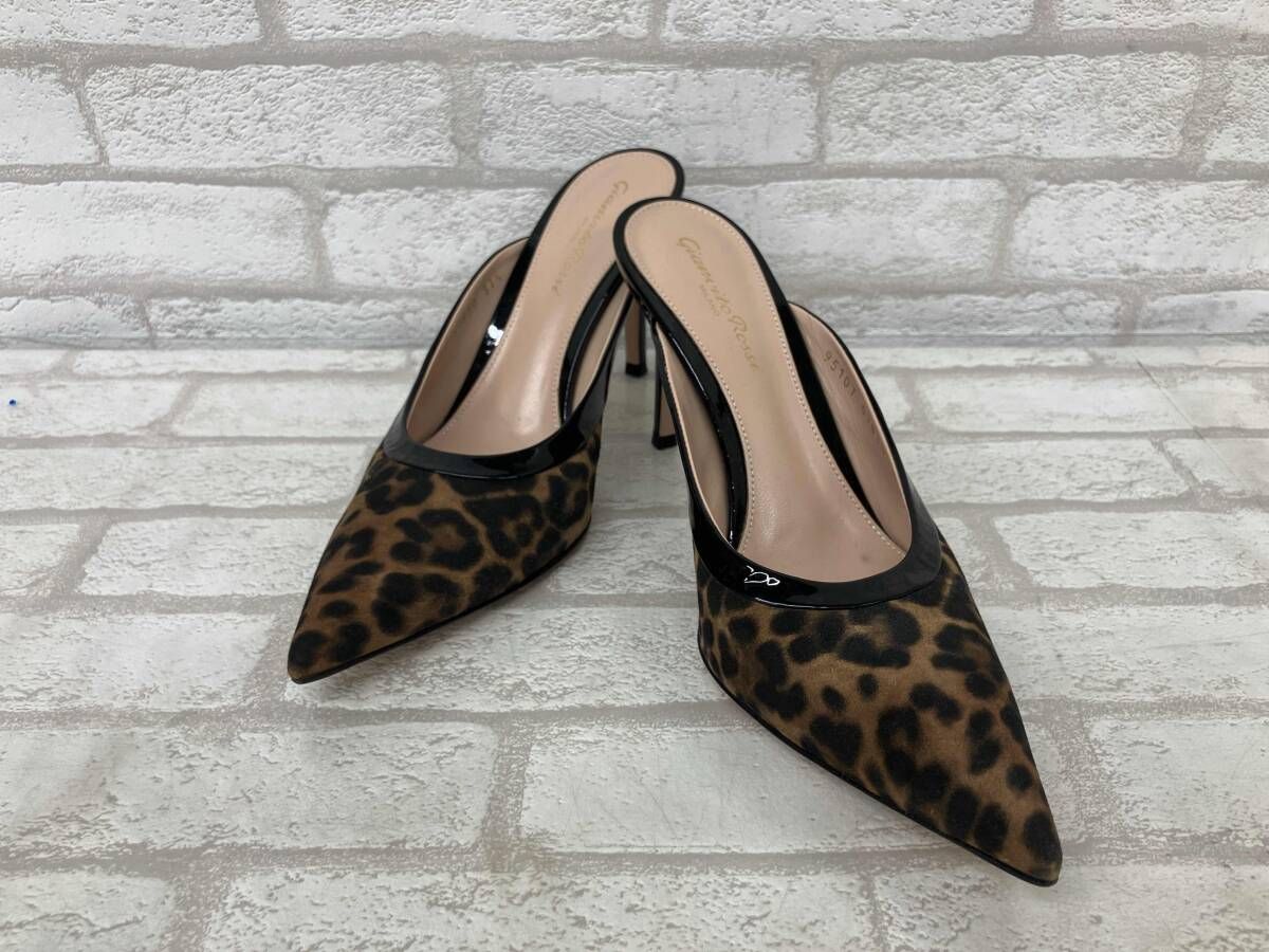 Gianvito Rossi 95107 57830 ジャンヴィト ロッシ ミュール レオパート柄 レディース サイズ37 2 1