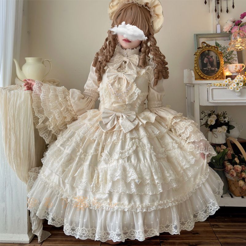 JSK オリジナルデザイン ストラップドレス 豪華ロリータ洋装 花嫁スタイル ジャンパースカート カワイイ コスプレ ロリータ ハロウィン コスプレ衣装 キャラクター衣装 コスチューム ゴスロリ メイ