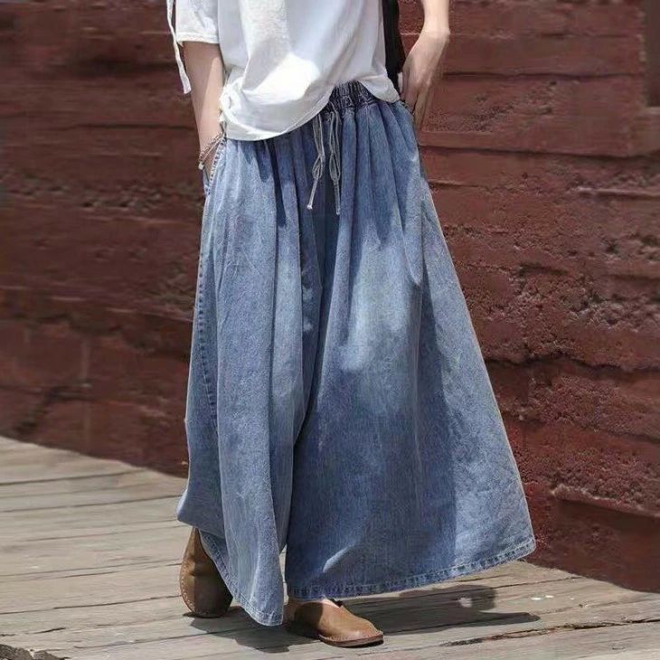 ワイドパンツ デニム ガウチョ ロング ゆったり 楽ちん カジュアル シンプル デート 旅行 体型カバー おすすめ おしゃれ レディース トレンド 人気 韓 zzr0305754b65e