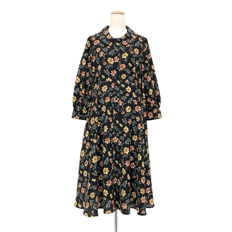 Rene☆ワンピース 美品》Rene 刺繍 ワンピース 34 グレー×ピンク 襟付き