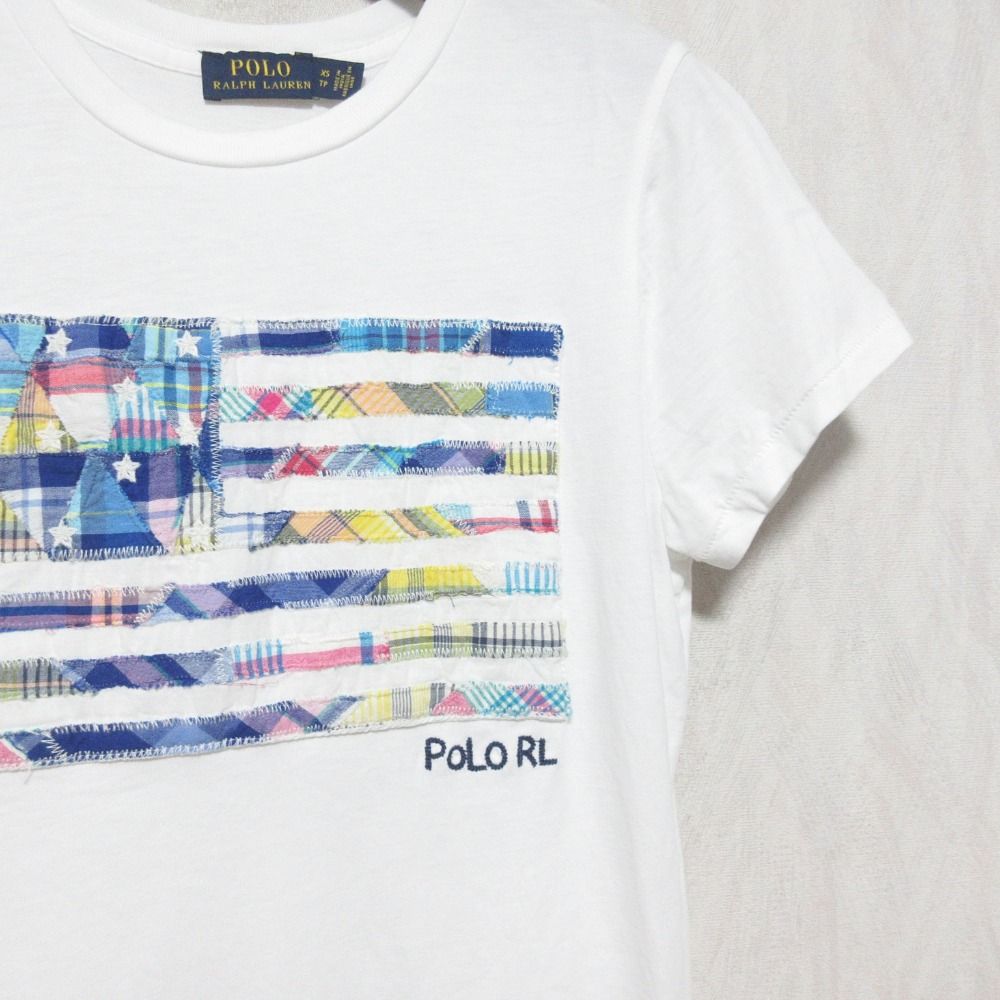 美品 POLO RALPH LAUREN ポロラルフローレン パッチワーク 星条旗 Tシャツ カットソー サイズXS ホワイト レディース 古着 中古 POLO RALPH LAUREN - 未使用 POLO RALPH LAUREN ポロラルフ