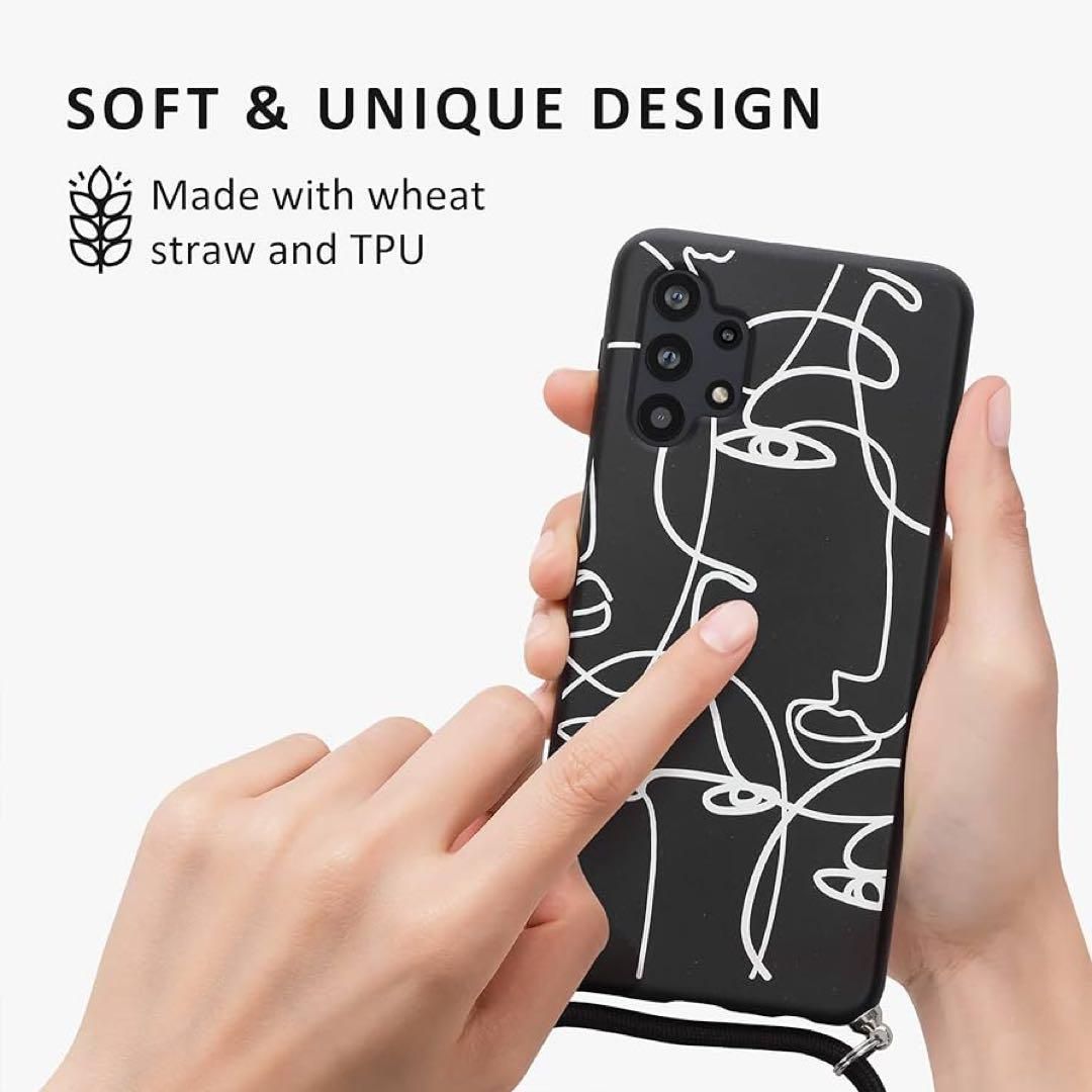 kalibri GALAXY a32 5G スマホケース ストラップ付き ブラック 線画 