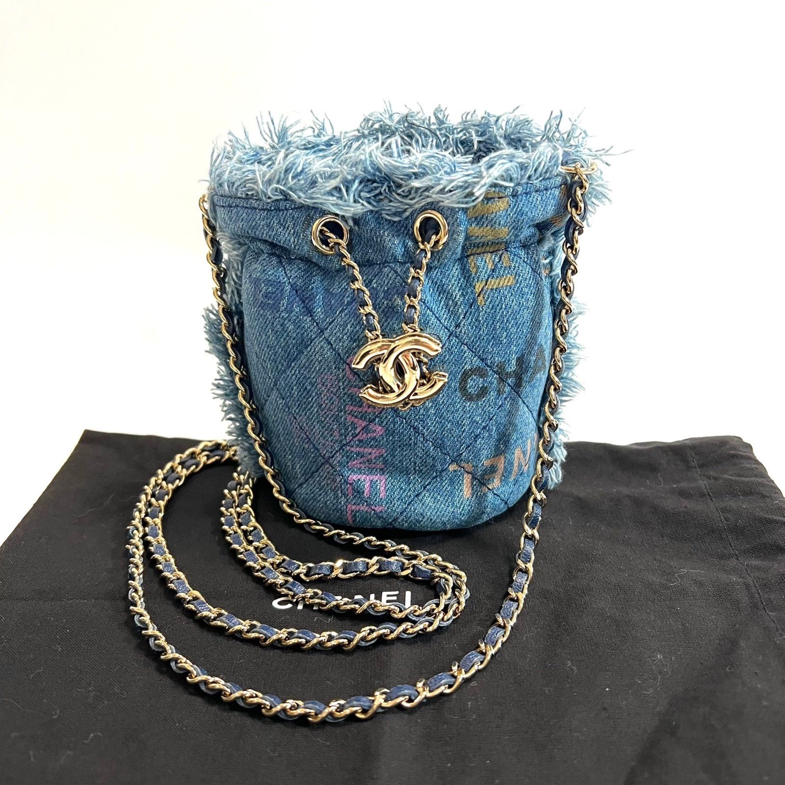美品✨ シャネル ミニバケット デニム ココマーク ショルダーバッグ 巾着 CHANEL シャネル チェーンショルダーバッグ ミニバケットバッグ デニム