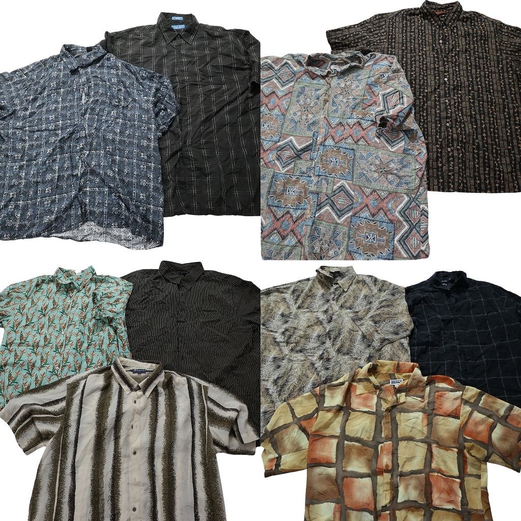 古着卸 総柄 半袖シャツ 10枚セット メンズ 3XL デザイン ボックスシルエット マルチ ストライプ 古着 NA3071