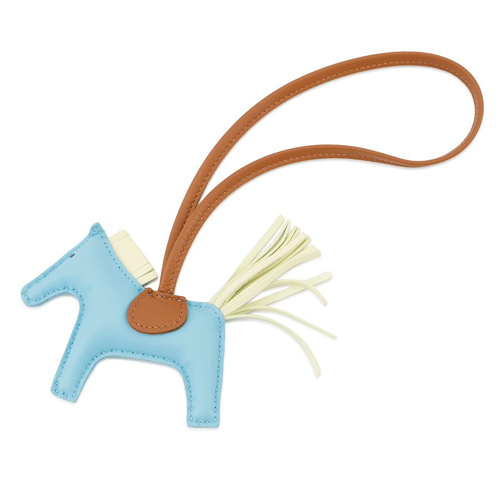 エルメス バッグチャーム ロデオ PM セレスト ジョーヌミルトン ゴールド ラムスキン W刻印