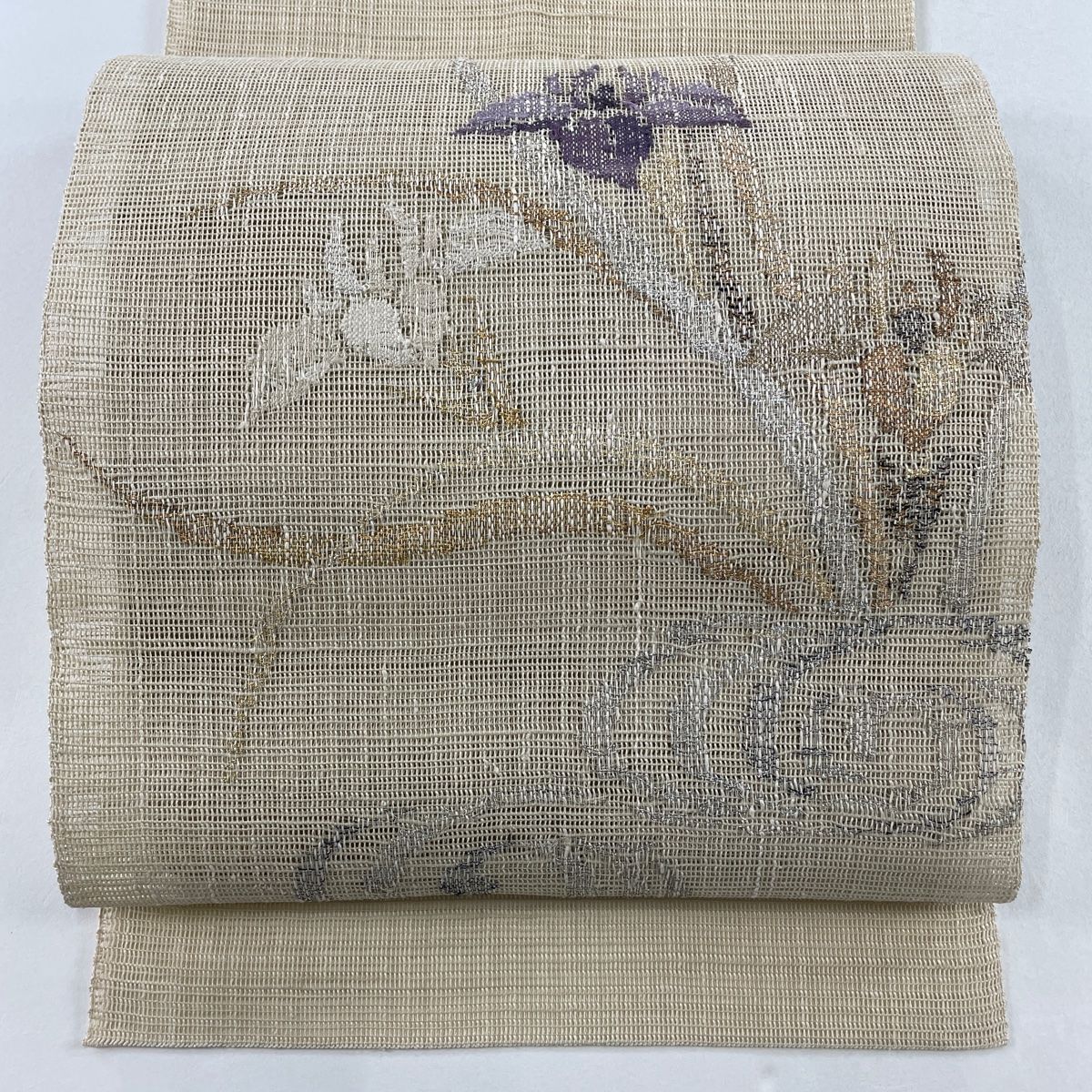 名古屋帯 秀品 夏帯 八寸名古屋帯 松葉仕立て 菖蒲 観世水 箔 金