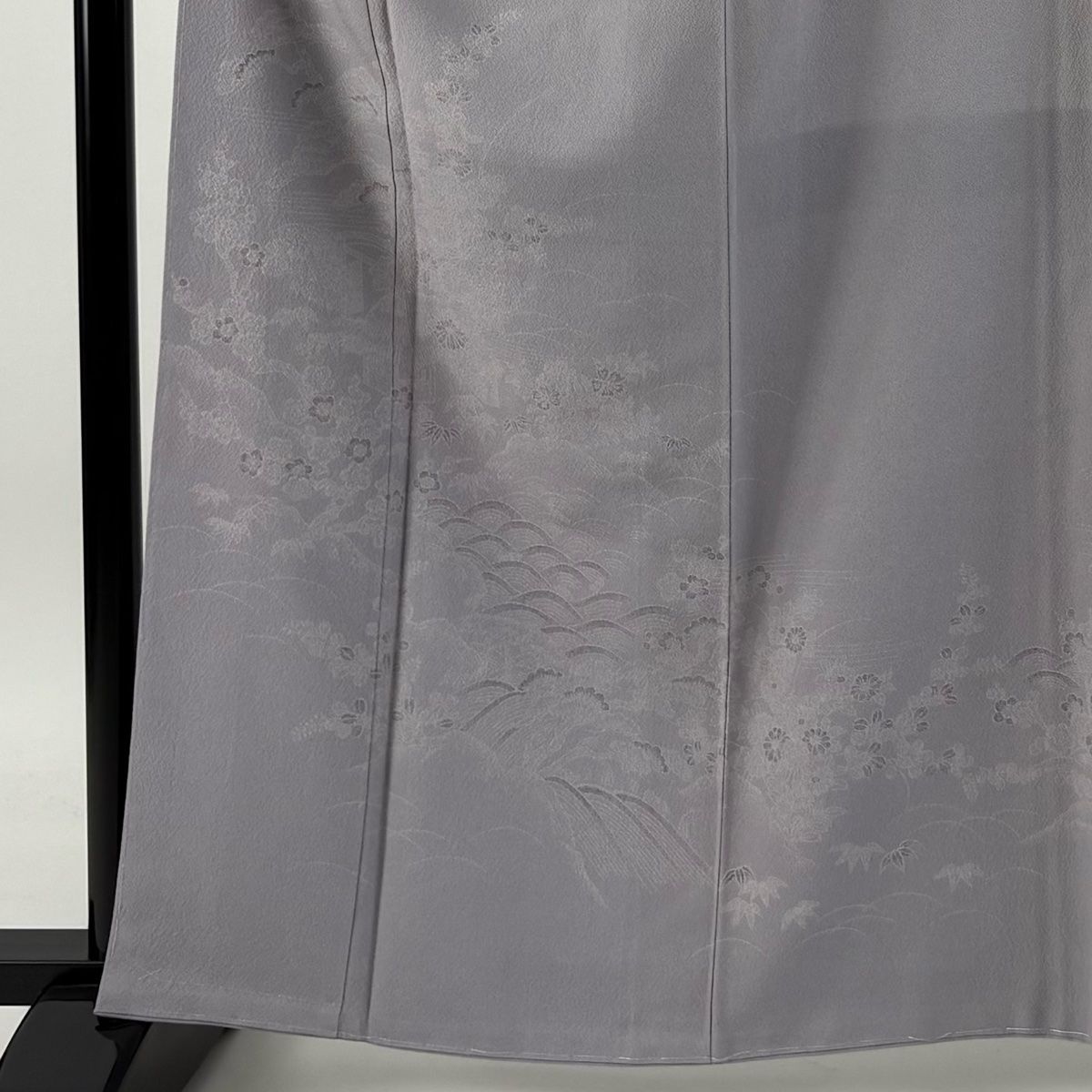 訪問着 身丈162cm 裄丈66cm M 袷 落款 松竹梅 波 灰紫 正絹 秀品 一つ紋
