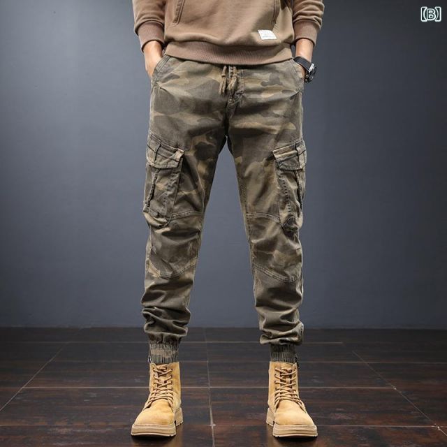 [38]メンズ 男性用 ファッション オシャレ シンプル 大人 かっこいい ストリート ヒップホップ HipHop 春 迷彩 マルチ ポケット デザイン アメリカン レトロ アサルト パンツ