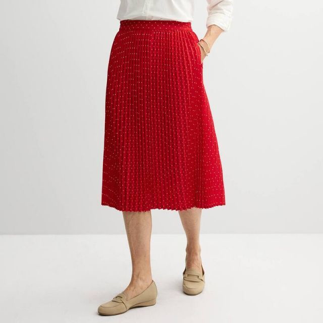【送料無料】 クロフト＆バロー レディース スカート ボトムス Petite Croft & Barrow Pleated Midi Skirt Red Dot