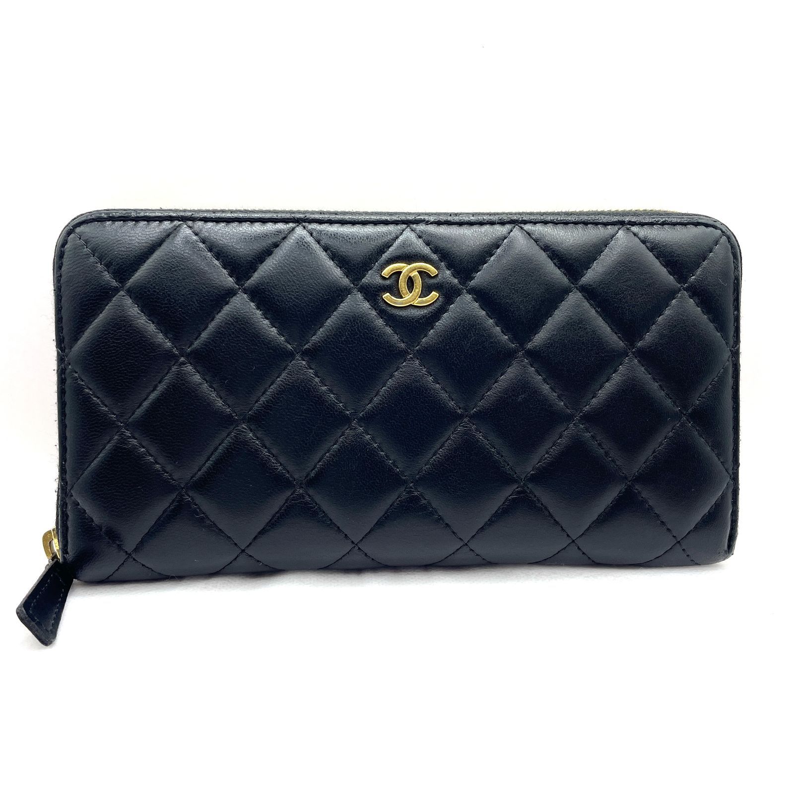 227】CHANEL シャネル マトラッセ ラムスキン ラウンドジップ 