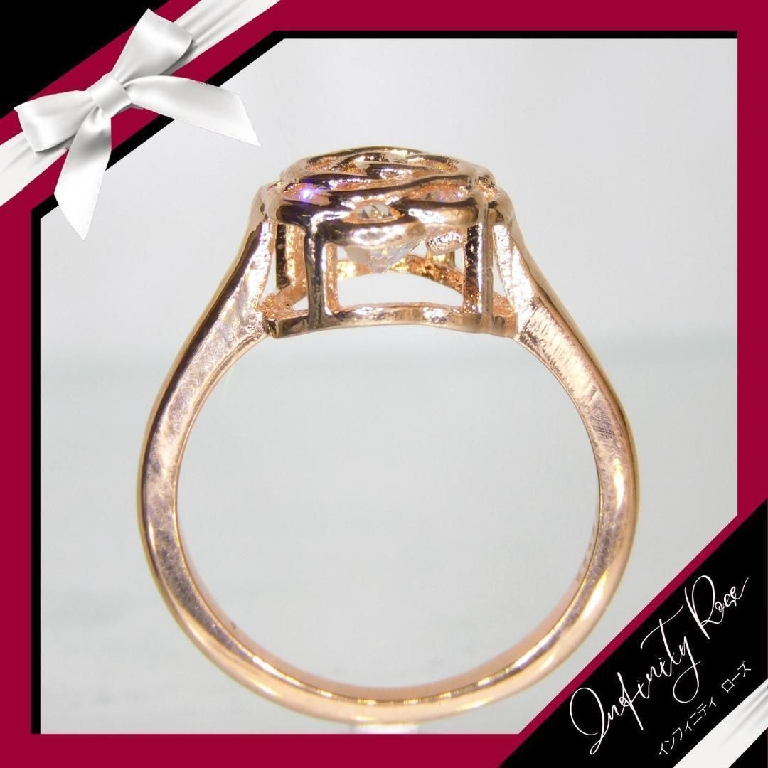 1066）22号 ピンクゴールバラモチーフ立体スワロ3D薔薇リング 指輪 - メルカリ