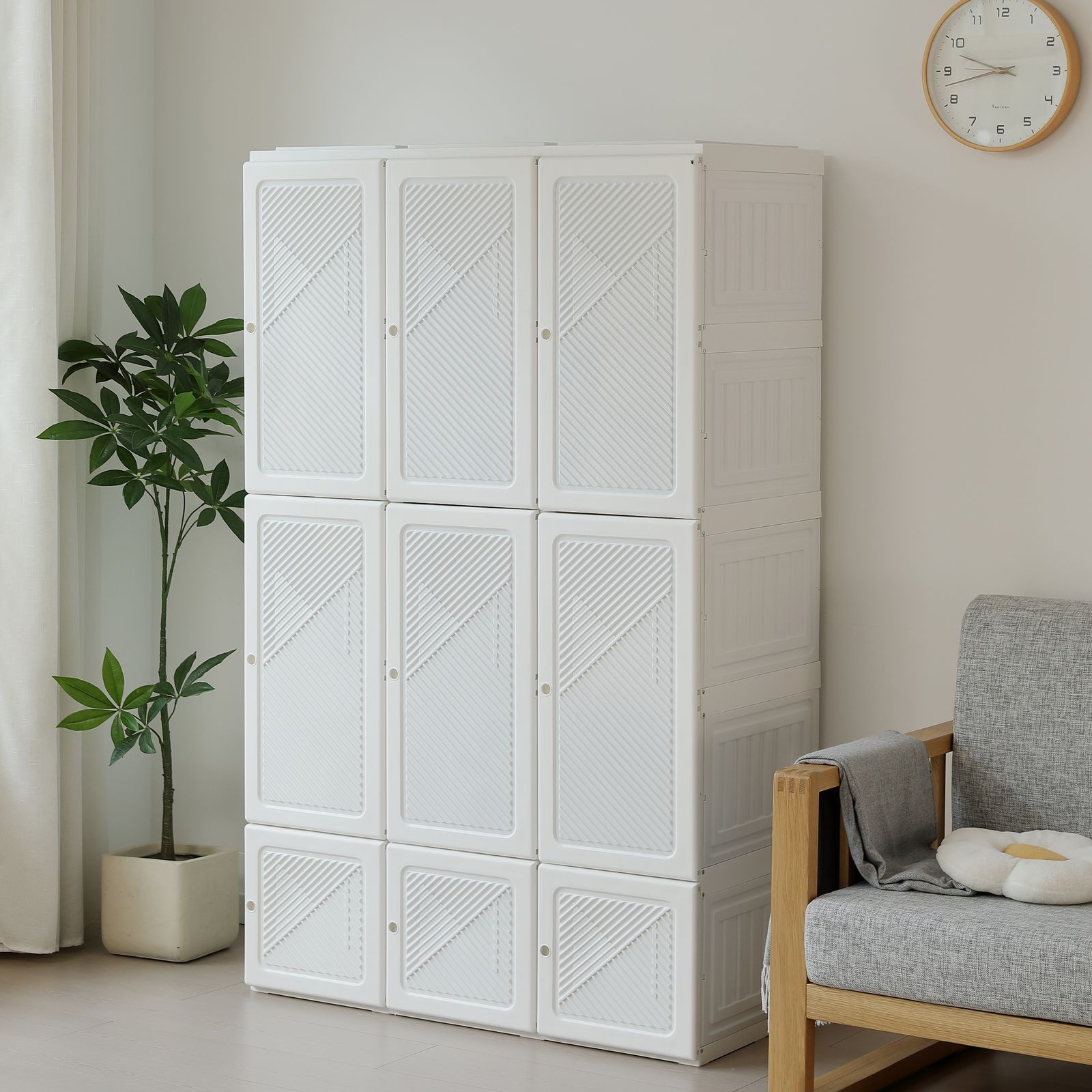 幅104*高さ170cmホワイト扉】ワードローブ クローゼット 一体