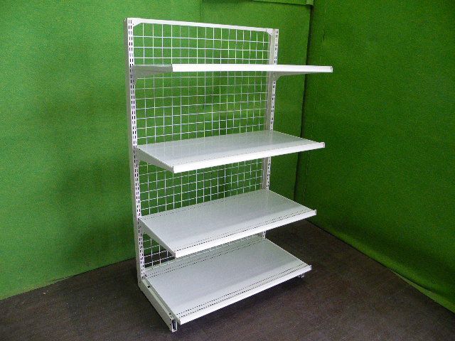 オカムラ製 H150cm×W90cm 単体片面３段エンド什器 背面ネットタイプ キックプレート無し 陳列棚 システム什器 S-633
