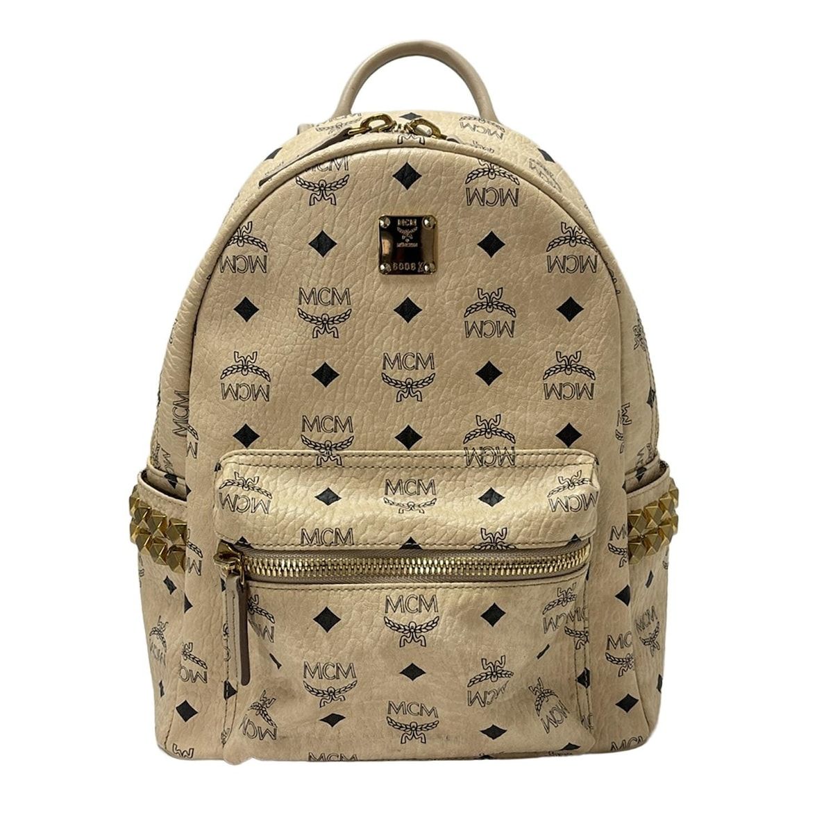 MCM エムシーエム リュックサック スタークヴィセトスバックパック MMK6SVE37IG001 ベージュ×黒 スタッズ