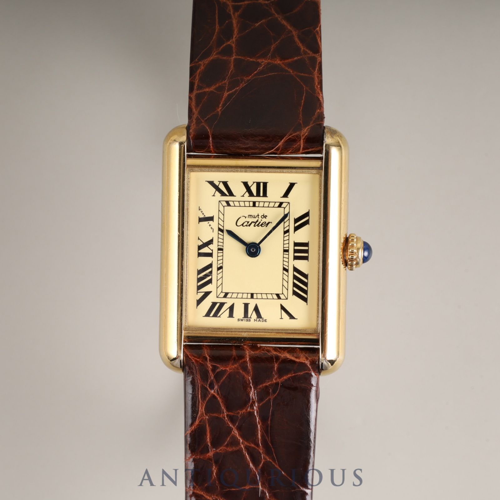 カルティエ マストタンク MM 2415 クォーツ Cal.057 SV925 革 純正尾錠  