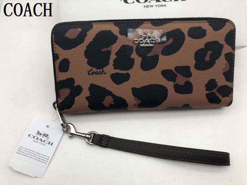 コーチ COACH 長財布 財布 新品未使用アラウンドファスナー メンズ レディヒョウ 豹 ブラウン ストラップ 財布 贈り物a017C CC865  E20