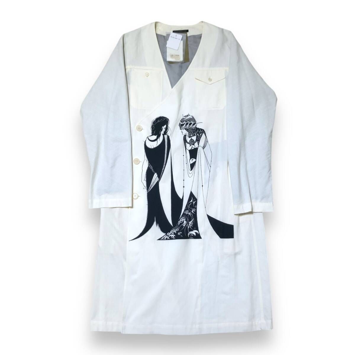 24ss YOHJI YAMAMOTO POUR HOMME COLLARLESS ASYMMETRIC PRINT COAT 