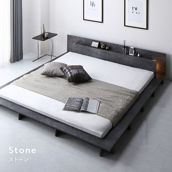 照明付き フロアステージ ベッド シングル ストーングレー ベッドフレームのみ 宮付 照明付 すのこ ローベッド 組立品 照明付き フロアステージ ベッド シングル ストーングレー ボンネル