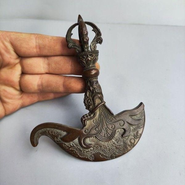 銅製 法器「竜頭降魔杵」金剛杵 鎮宅 辟邪 開運 風水 招財 置物