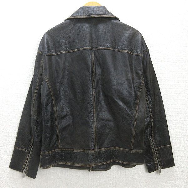 ZARA ザラ　レザージャケット　本革　水牛革　ダメージ加工　XL ZARA ザラ 水牛革 シボ革リアルレザー ライダースジャケット XL