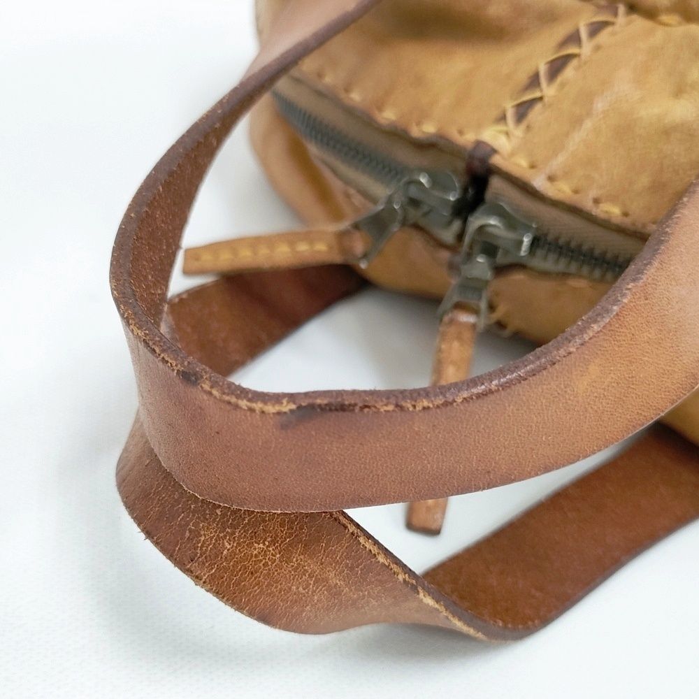 HENRY CUIR イタリア製 ミニボストン 革 加工レザー 犬 刺繍 ハンドバッグ オウド色 レディース アンリークイール【中古】5-0808G◎ HENRY CUIR イタリア製 ミニボストン 革 加工レザー 犬 刺繍