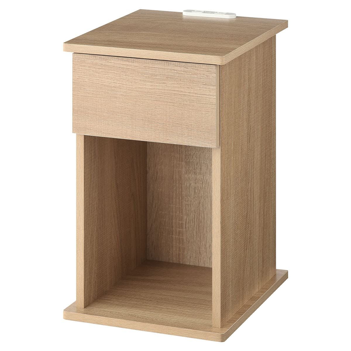 ぼん家具 サイドテーブル 引き出し コンセント 2口 幅30cm ベッド横 ナイトテーブル オープンラック A4収納 オーク