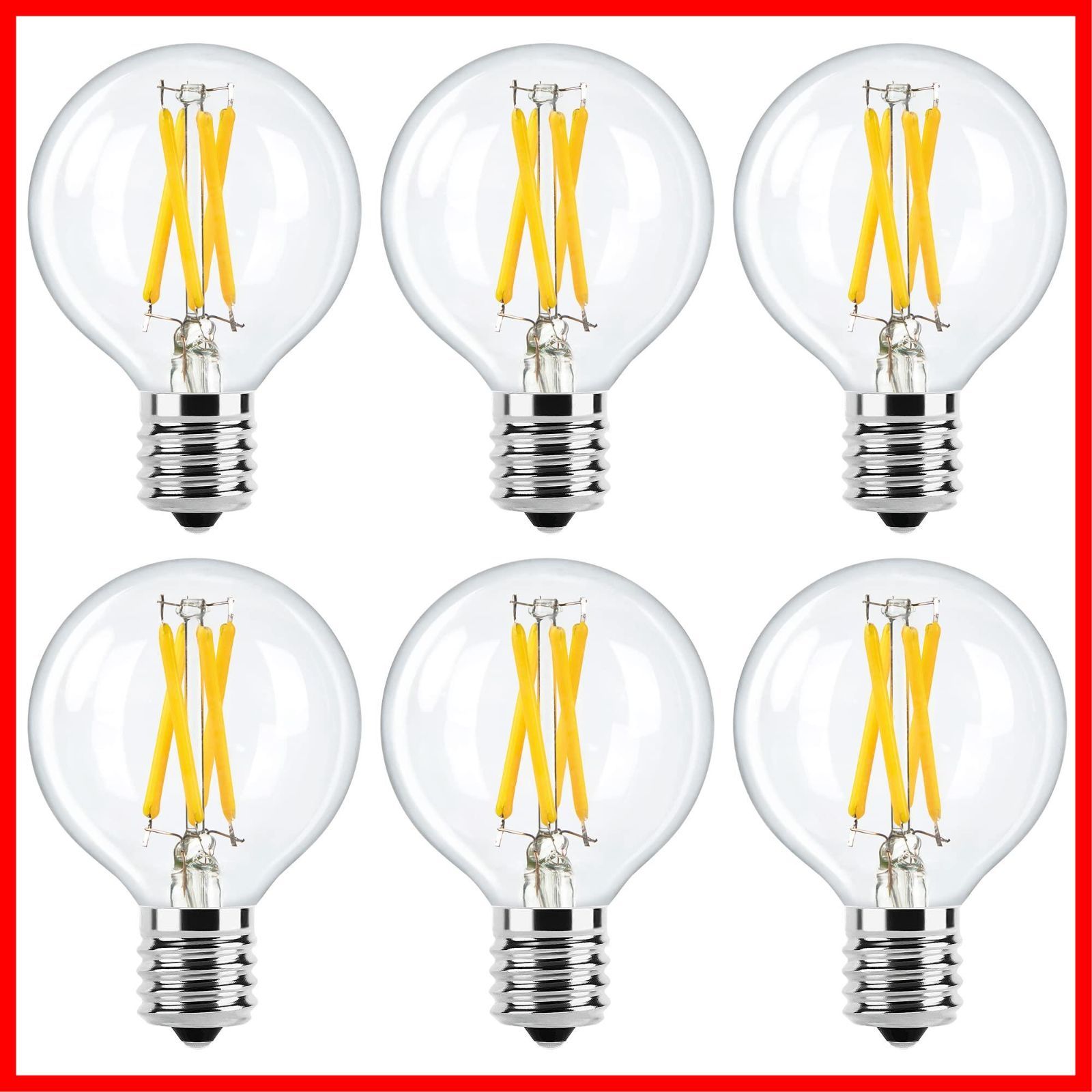 【特売】LED電球 E17口金 4W (40W形相当) 電球色 G50 2700K フィラメント電球 シャンデリア用 エジソン電球 クリア電球 6個入 PSE認証済み
