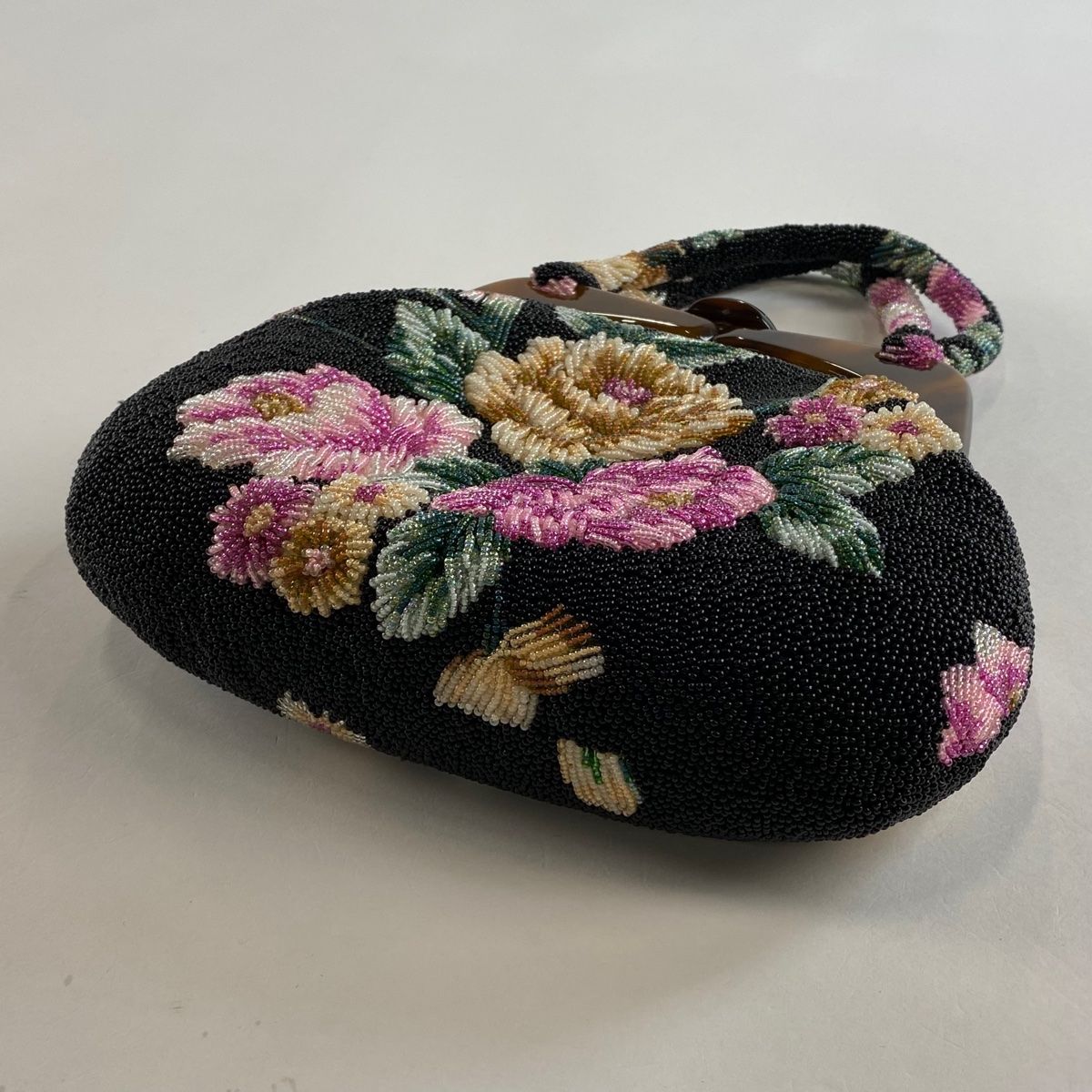 和装バッグ 美品 優品 ビーズバッグ フォーマル 草花 赤茶 ビーズ 和装