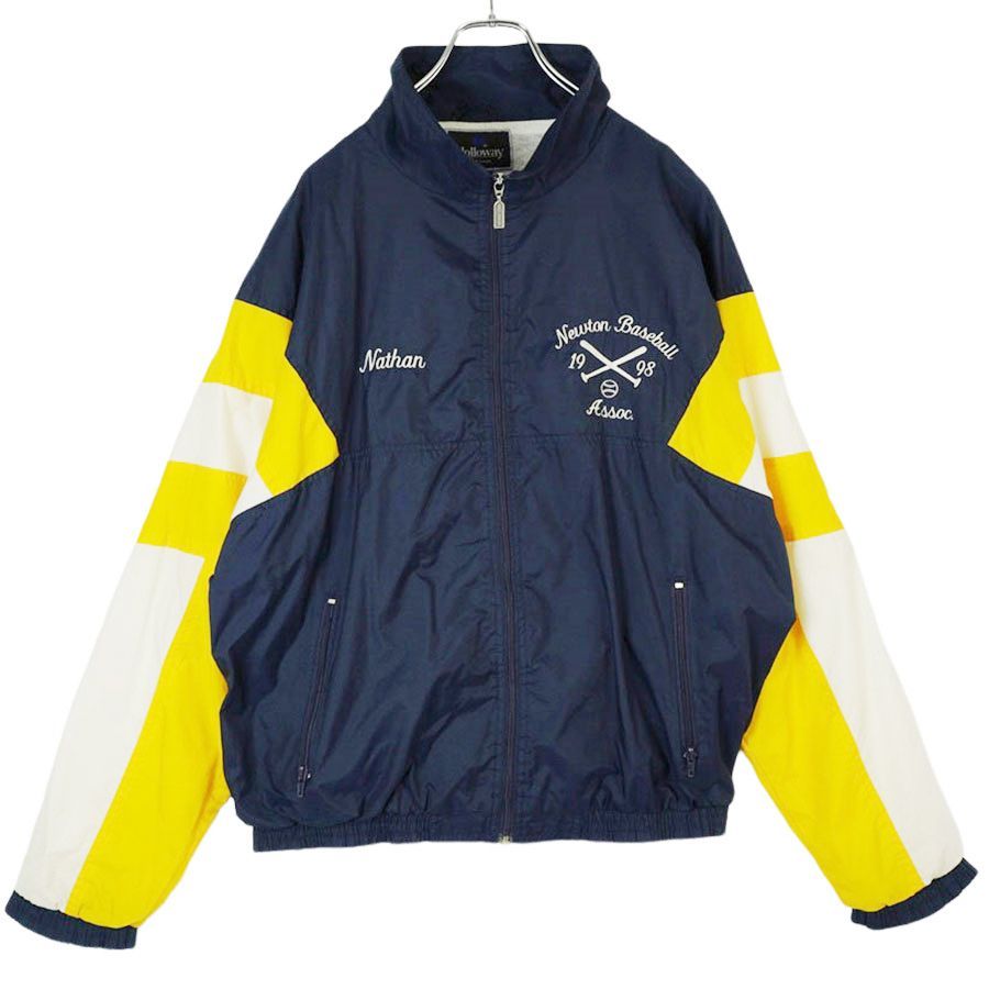 ホロウェイHollowayナイロンジャケット裏地付きネイビー紺イエロー黄色