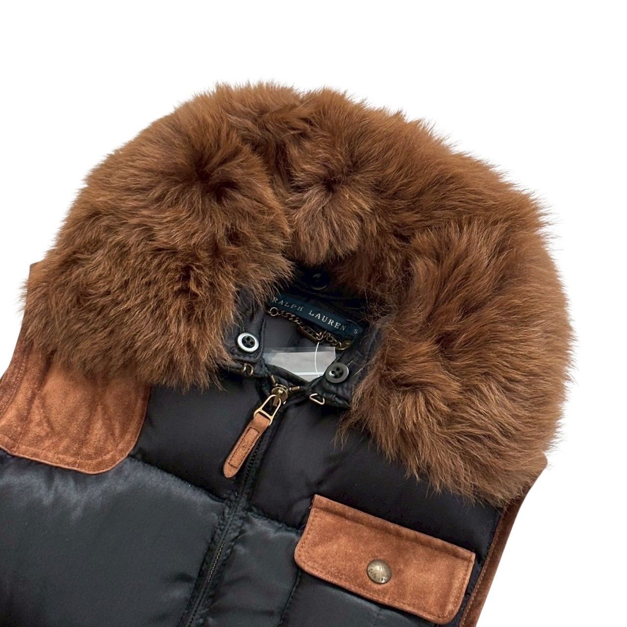 ラルフローレン　ファー付き　ダウンベスト　リアルファー　身長160cmまでの方 Ralph Lauren ラルフローレン ダウンベスト 黒 茶 リアルファー