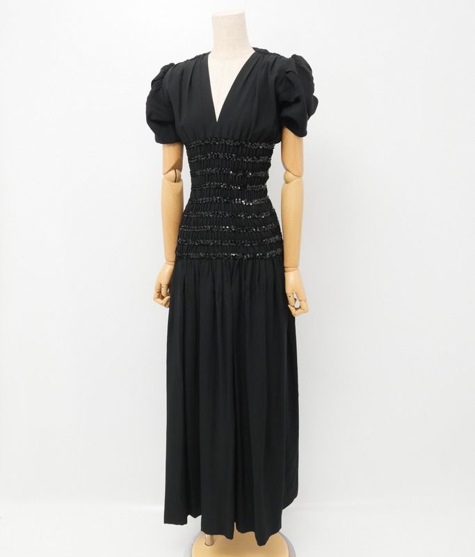 Yves Saint Laurent rive gauche イヴサンローランリヴゴーシュ ヴィンテージ ワンピース サイズ34 スパンコール シャーリング フランス製 ブランド古着 20250606|GP6104