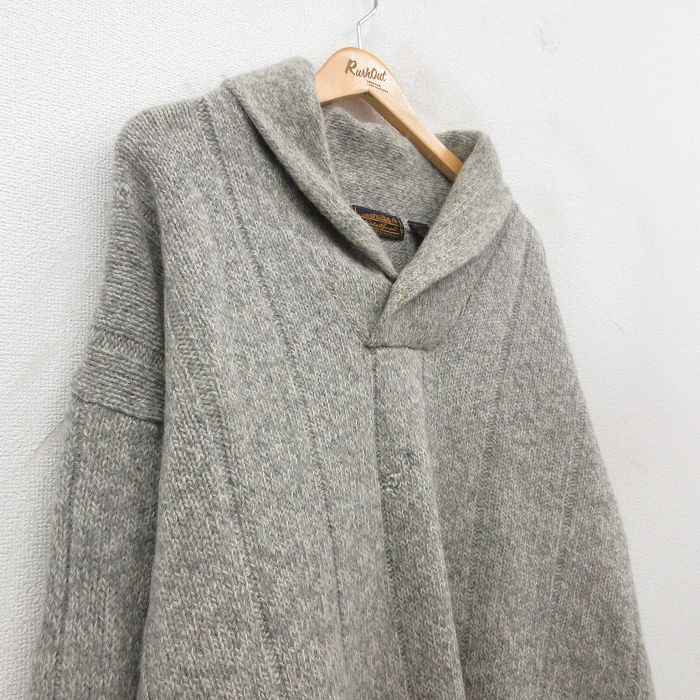 エディーバウアー　ショールカラー　ニット　ダークグレー　ブラウン　ホワイト　古着 Eddie Bauer エディーバウアー 秋冬 ウール混☆ ショールカラー ニット